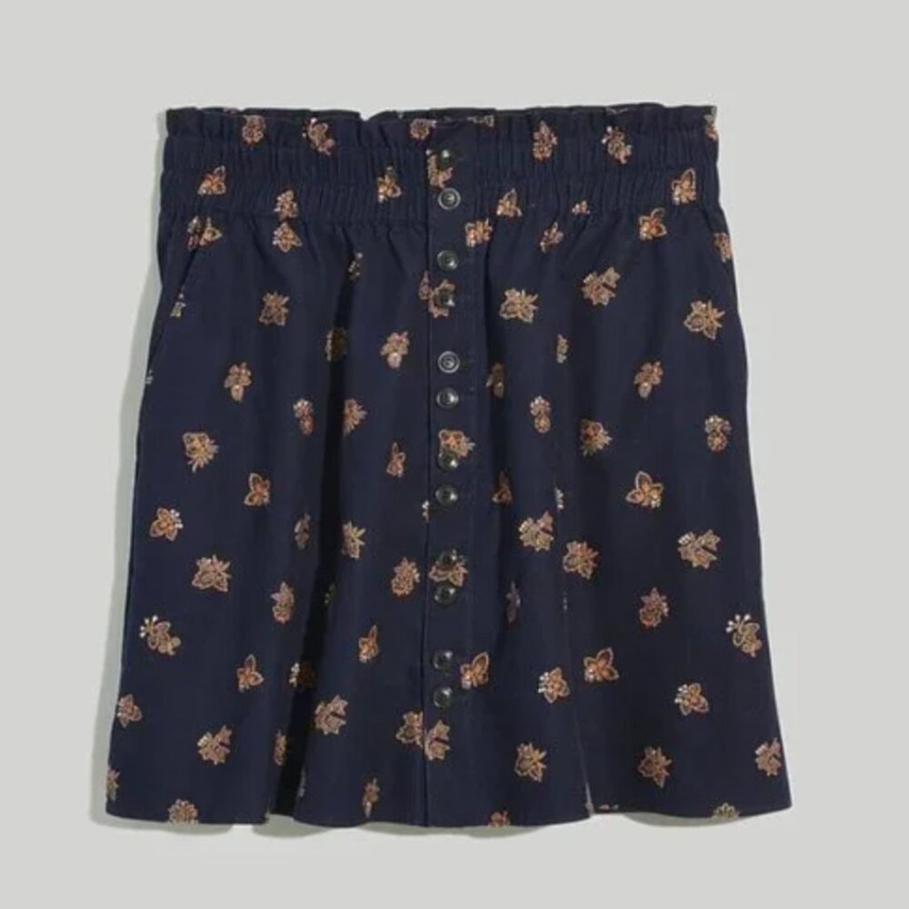 Madewell Baby Corduroy Paperbag Button-Front Mini Skirt in – Deep Indigo – XL
